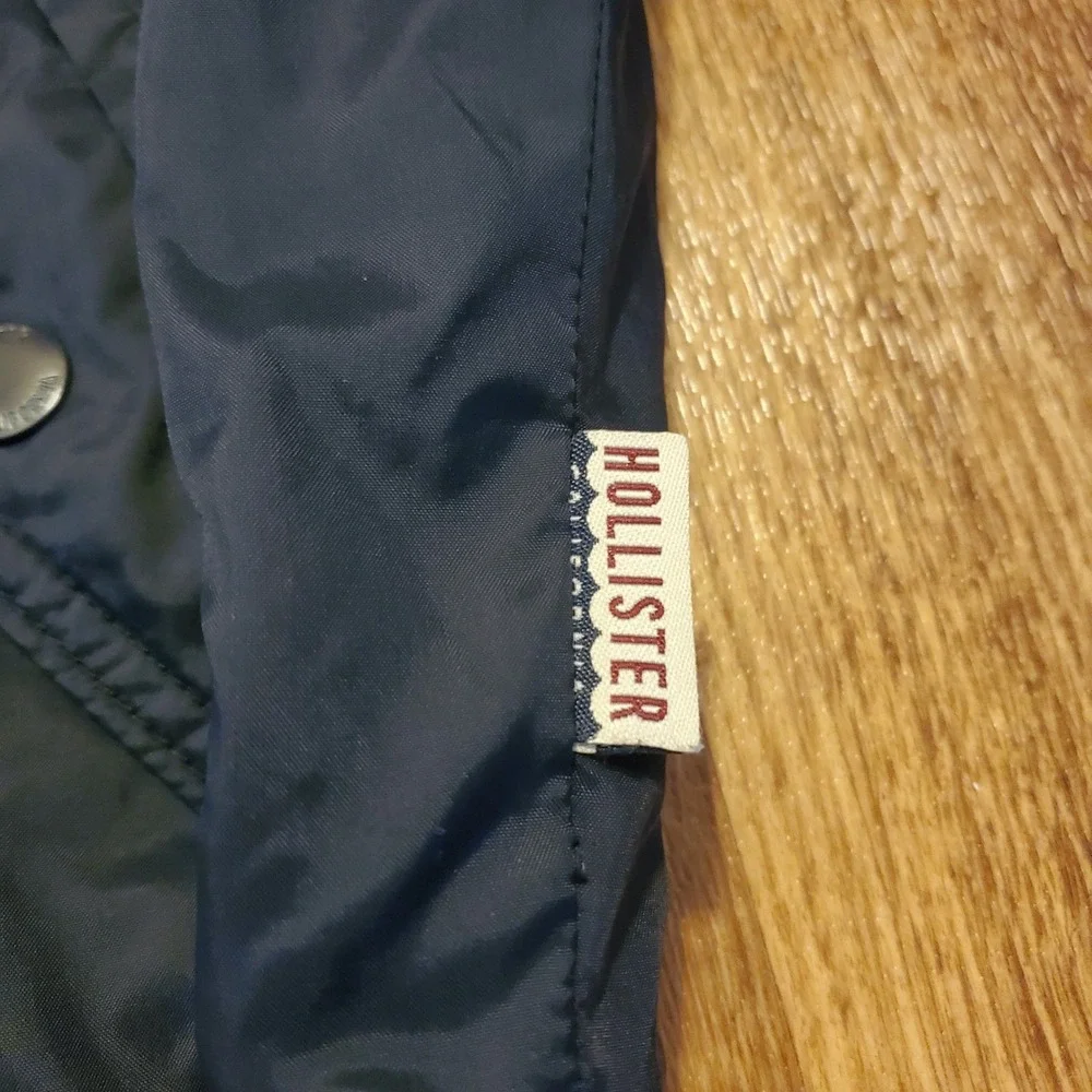 Vtg Hollister Bomber Jacket Men Small Blue Fleece Lined Full Zip Media Pocket